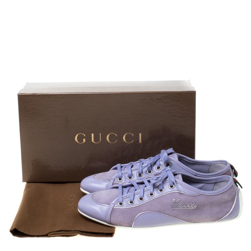 Gucci Purple Leather And Suede Lace Up Low Top Sneakers Size 38.5 2