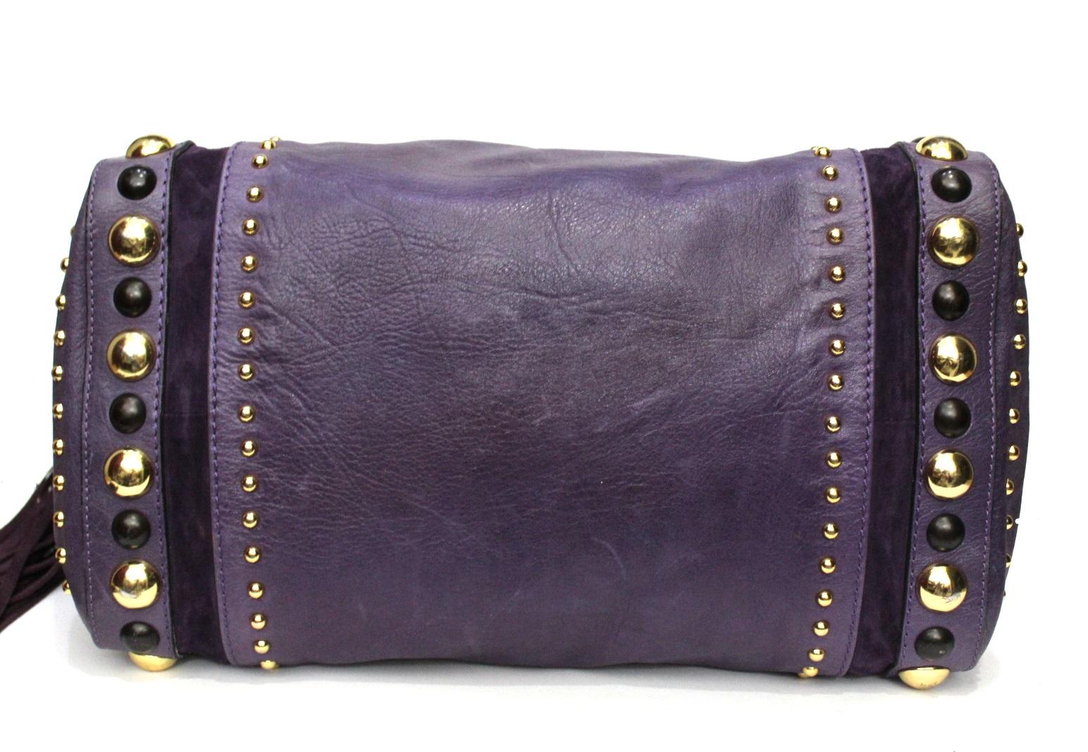 Gray Gucci Purple Leather Babouska Boston Bag