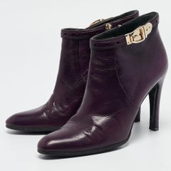 Gucci Purple Leather Buckle Detail Ankle Booties Size 37.5