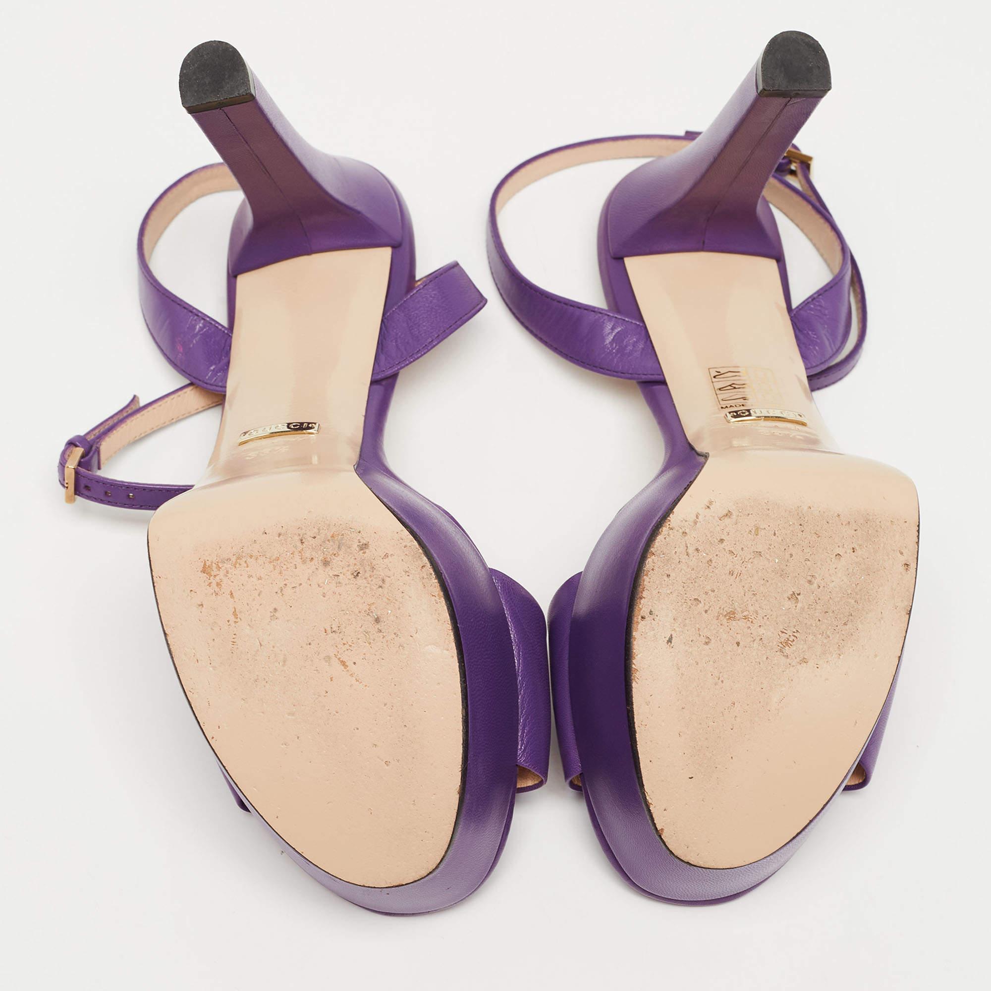 Gucci Purple Leather Claudie Horsebit Platform Ankle Strap Sandals Size 38.5 2
