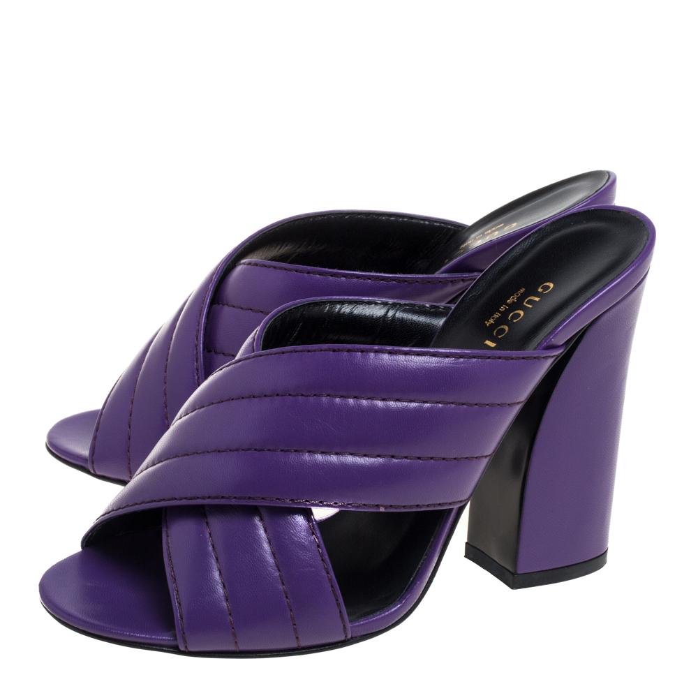 Gucci Purple Leather Crisscross Mule Sandals Size 38.5 2