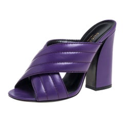 Gucci Purple Leather Crisscross Mule Sandals Size 38.5