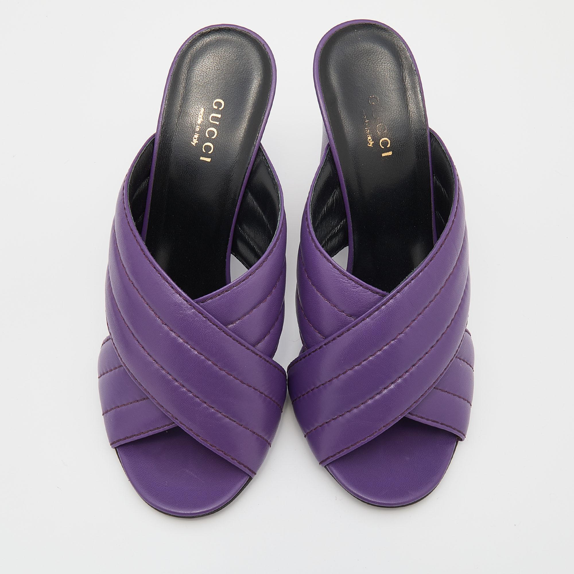 Gray Gucci Purple Leather Crisscross Sandals Size 39