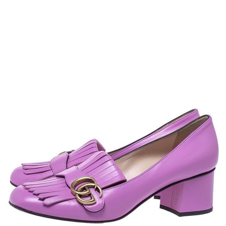 gucci gg fringe leather platform pump