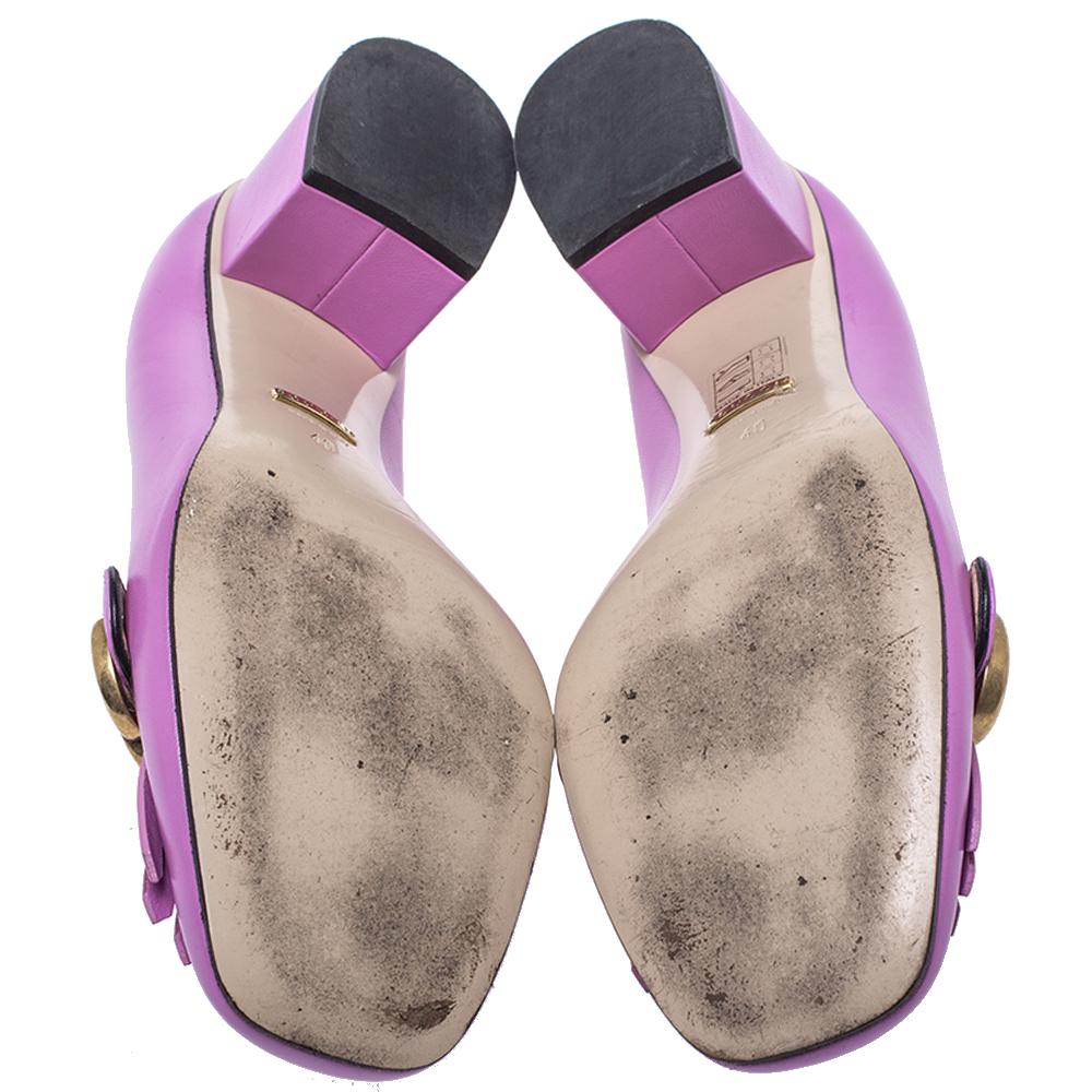 Women's Gucci Purple Leather GG Marmont Fringe Block Heel Pumps Size 40