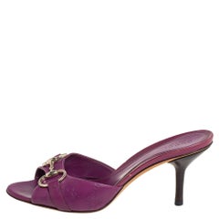 Gucci Purple Leather Hollywood Horsebit Open Toe Slide Sandals Size 36