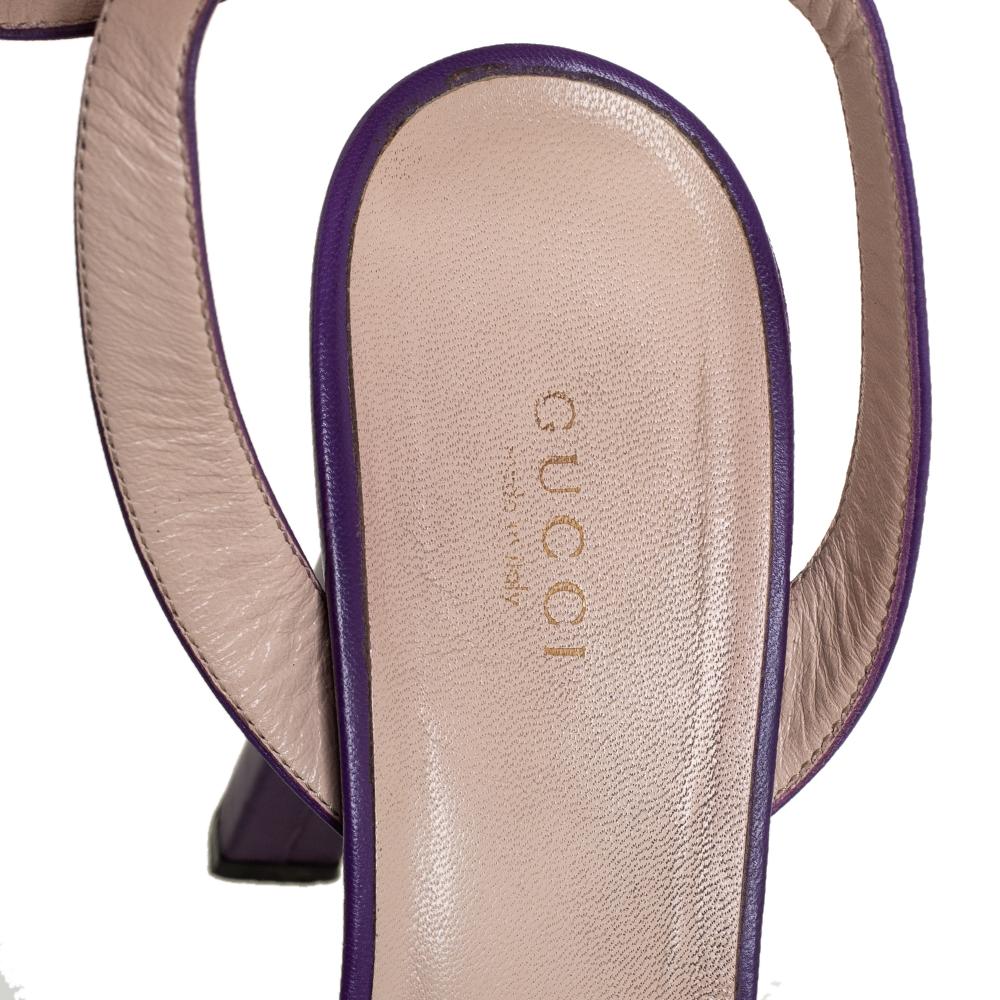 Gucci Purple Leather Horsebit Ankle Strap Platform Sandals Size 40 In Fair Condition In Dubai, Al Qouz 2