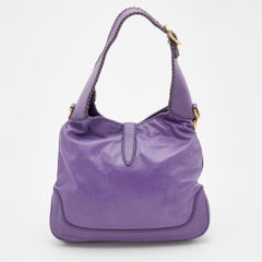 Gucci Purple Leather Jackie Fringes Bamboo Shoulder Bag