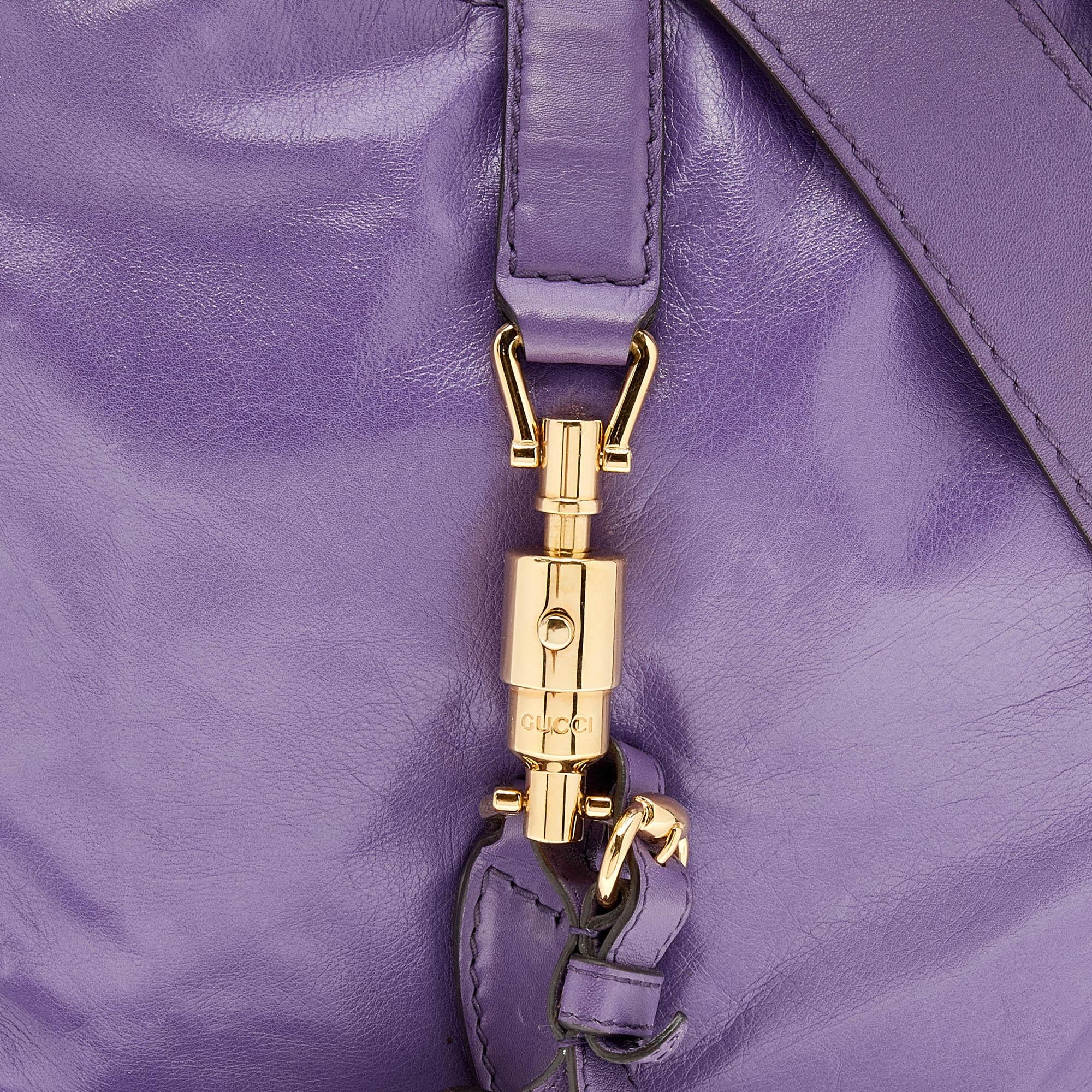 Women's Gucci Purple Leather Jackie Fringes Bamboo Shoulder Bag