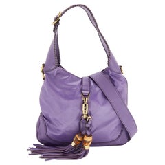 Gucci Purple Leather Jackie Fringes Bamboo Shoulder Bag