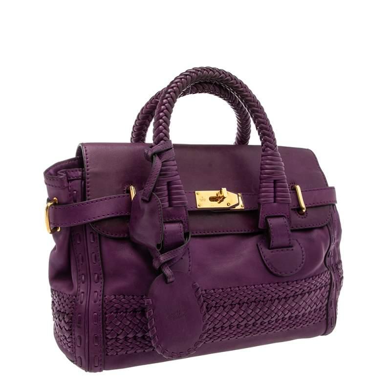 Women's Gucci Purple Leather Medium Handmade Top Handle Satchel