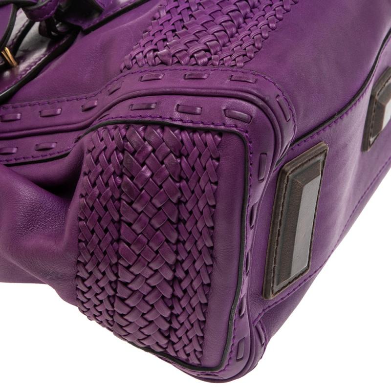 Gucci Purple Leather Medium Handmade Top Handle Satchel In Good Condition In Dubai, Al Qouz 2