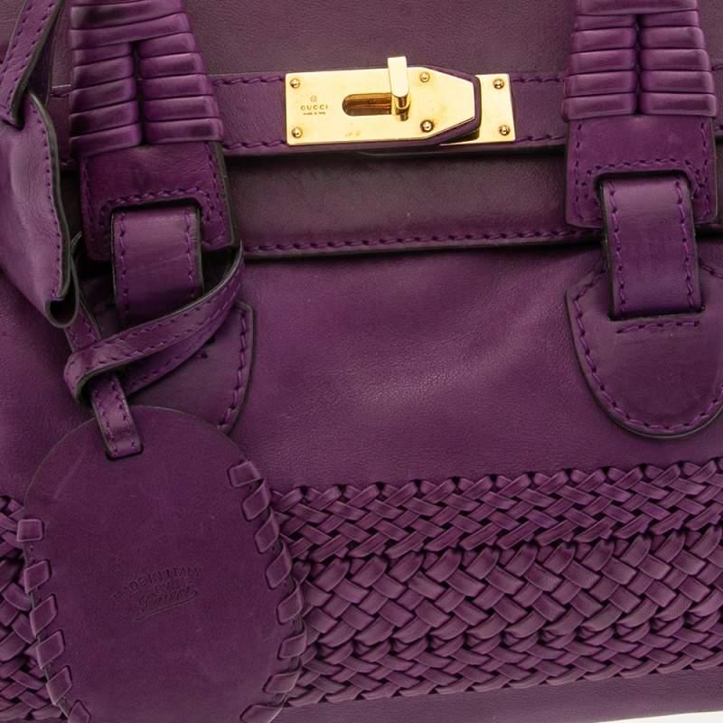Gucci Purple Leather Medium Handmade Top Handle Satchel 4