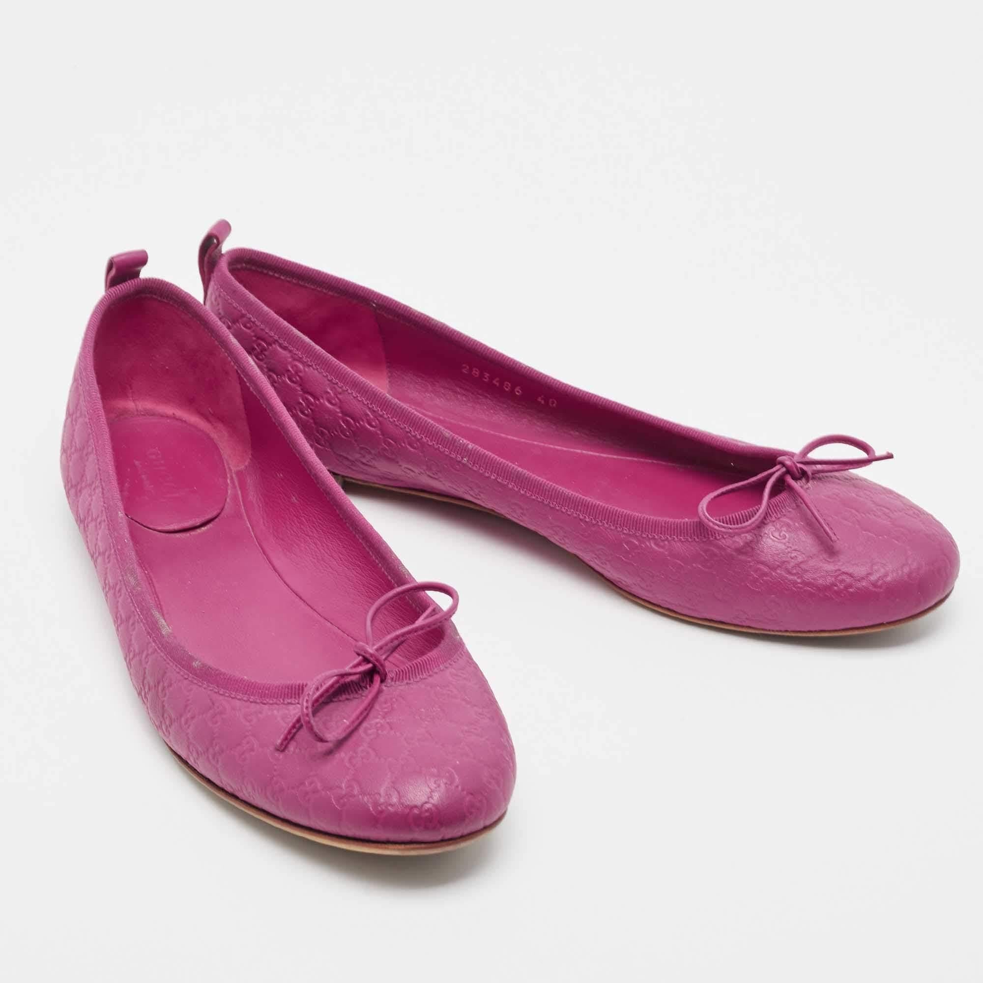 Women's Gucci Purple Leather Microguccissima Bow Detail Ballet Flats Size 40 For Sale