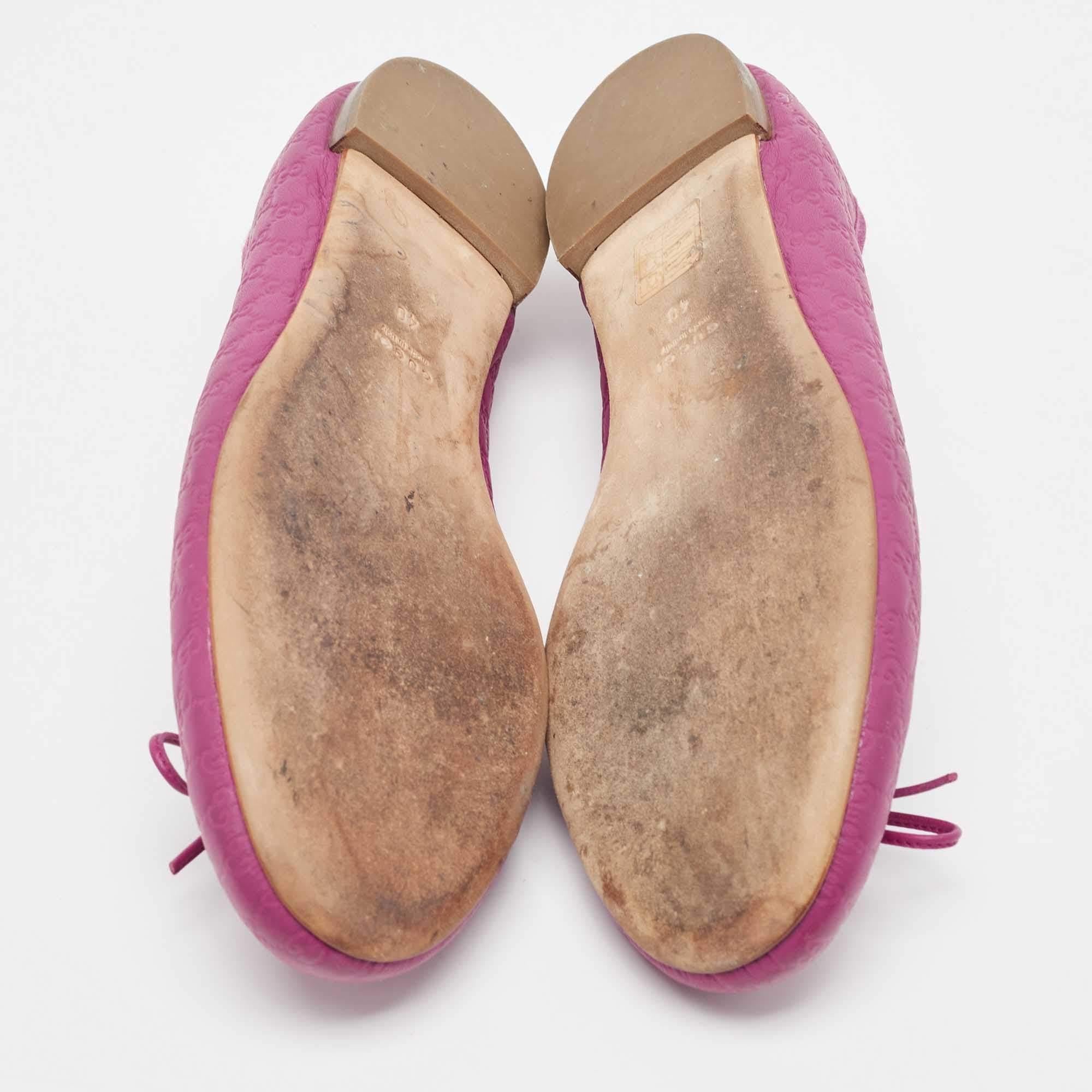 Gucci Purple Leather Microguccissima Bow Detail Ballet Flats Size 40 For Sale 2