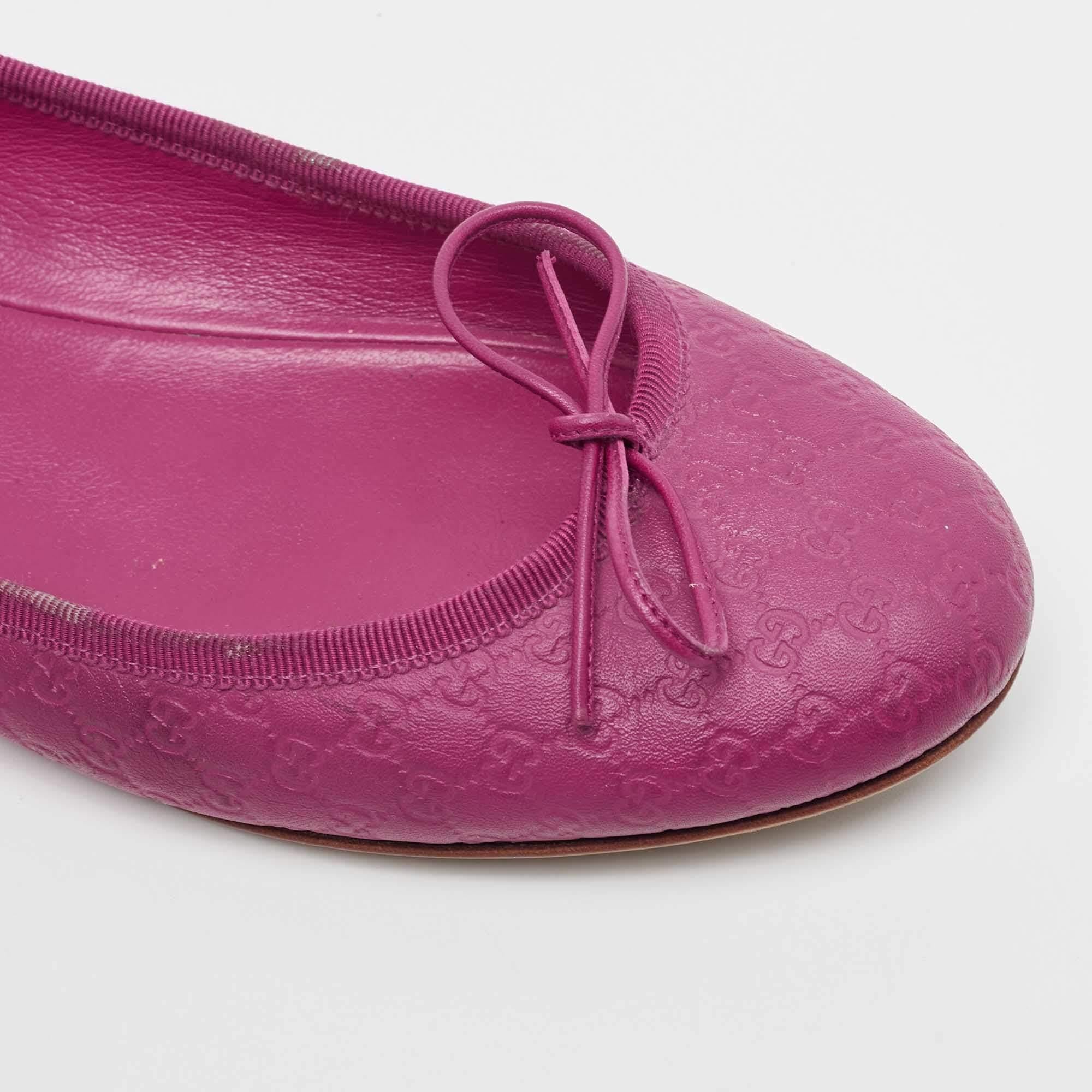Gucci Purple Leather Microguccissima Bow Detail Ballet Flats Size 40 For Sale 3