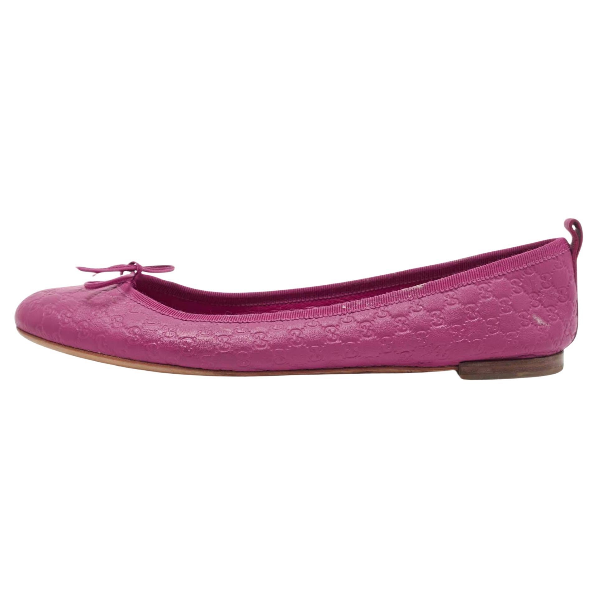 Gucci Purple Leather Microguccissima Bow Detail Ballet Flats Size 40 For Sale