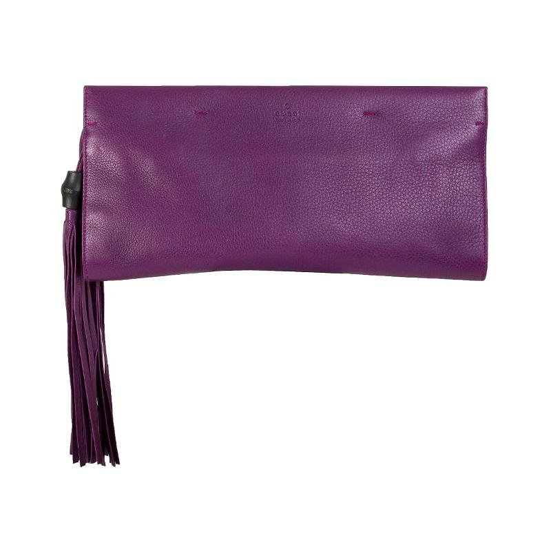 GUCCI purple leather NOUVEAU BAMBOO TASSEL Clutch Bag