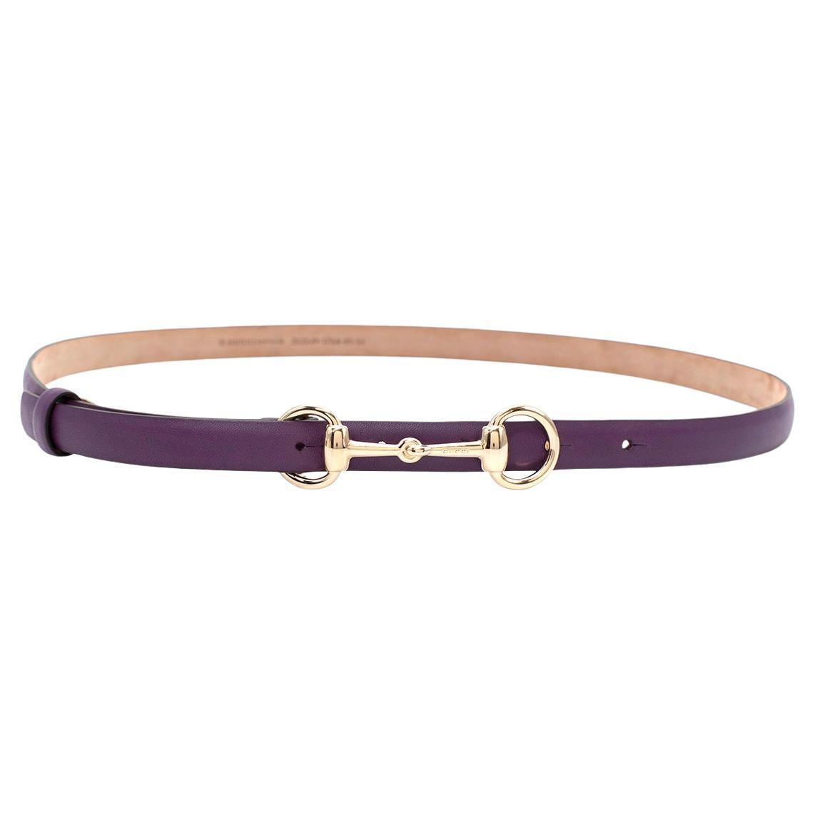 Gucci Purple Leather Pale Gold-Tone Horsebit Belt 85/34 For Sale