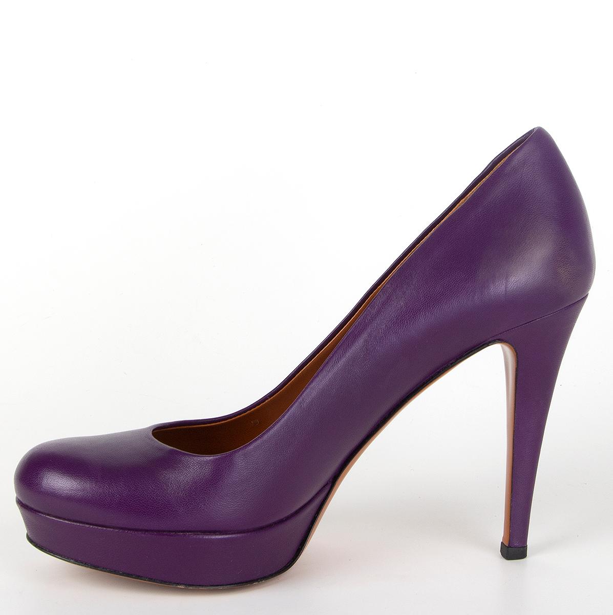 Black GUCCI purple leather Platform Pumps Shoes 35.5 For Sale