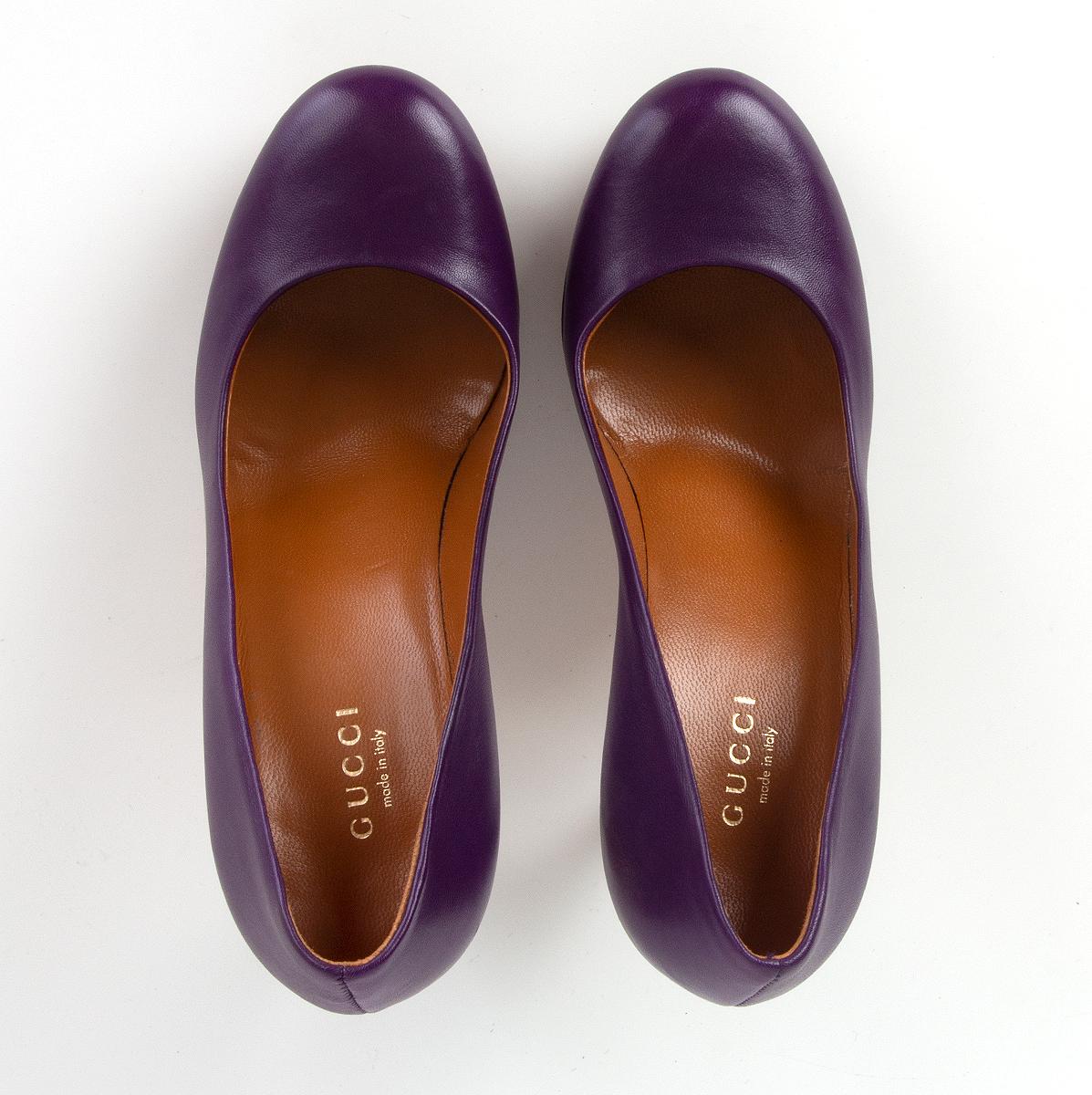 Women's GUCCI purple leather Platform Pumps Shoes 35.5 For Sale