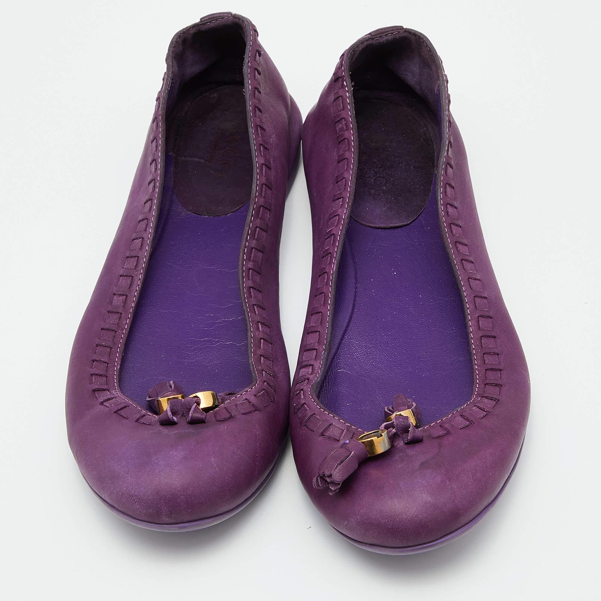 Black Gucci Purple Leather Tassel Ballet Flats Size 35