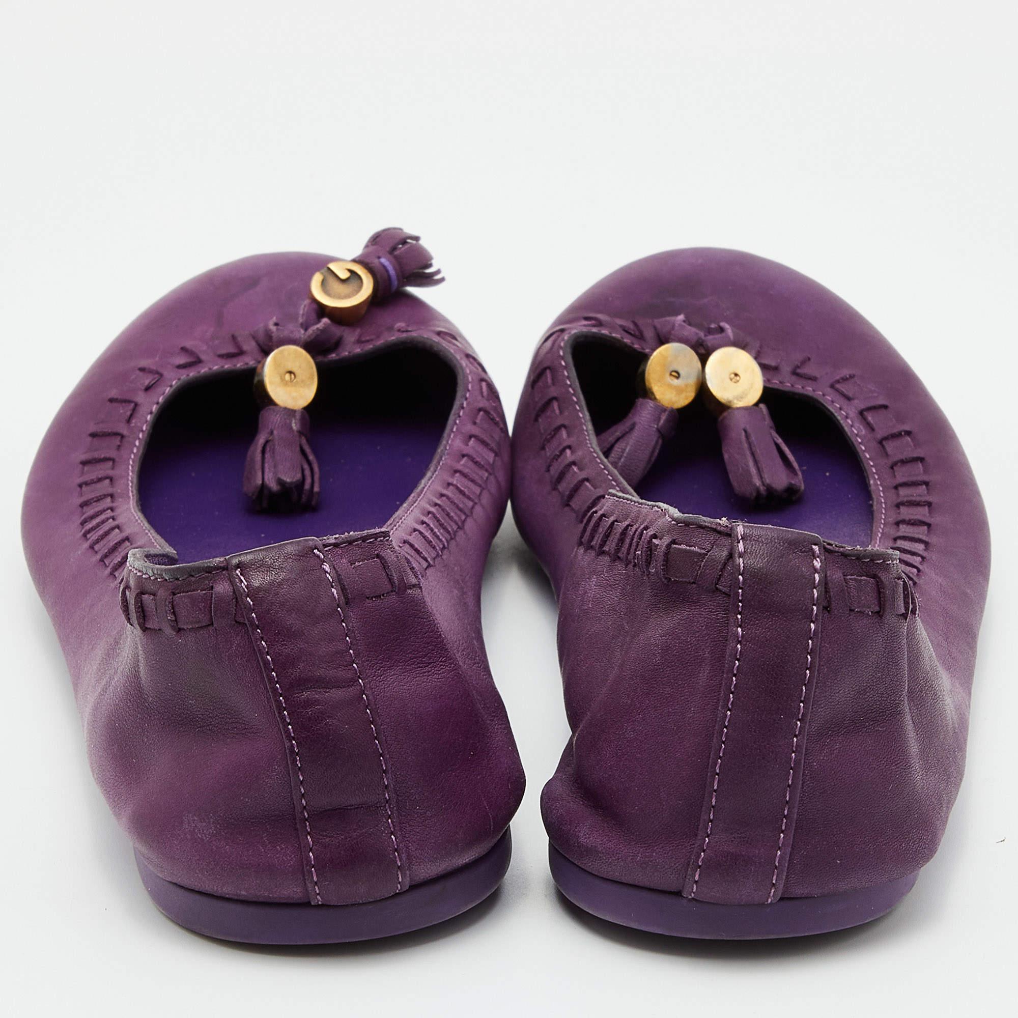 Women's Gucci Purple Leather Tassel Ballet Flats Size 35