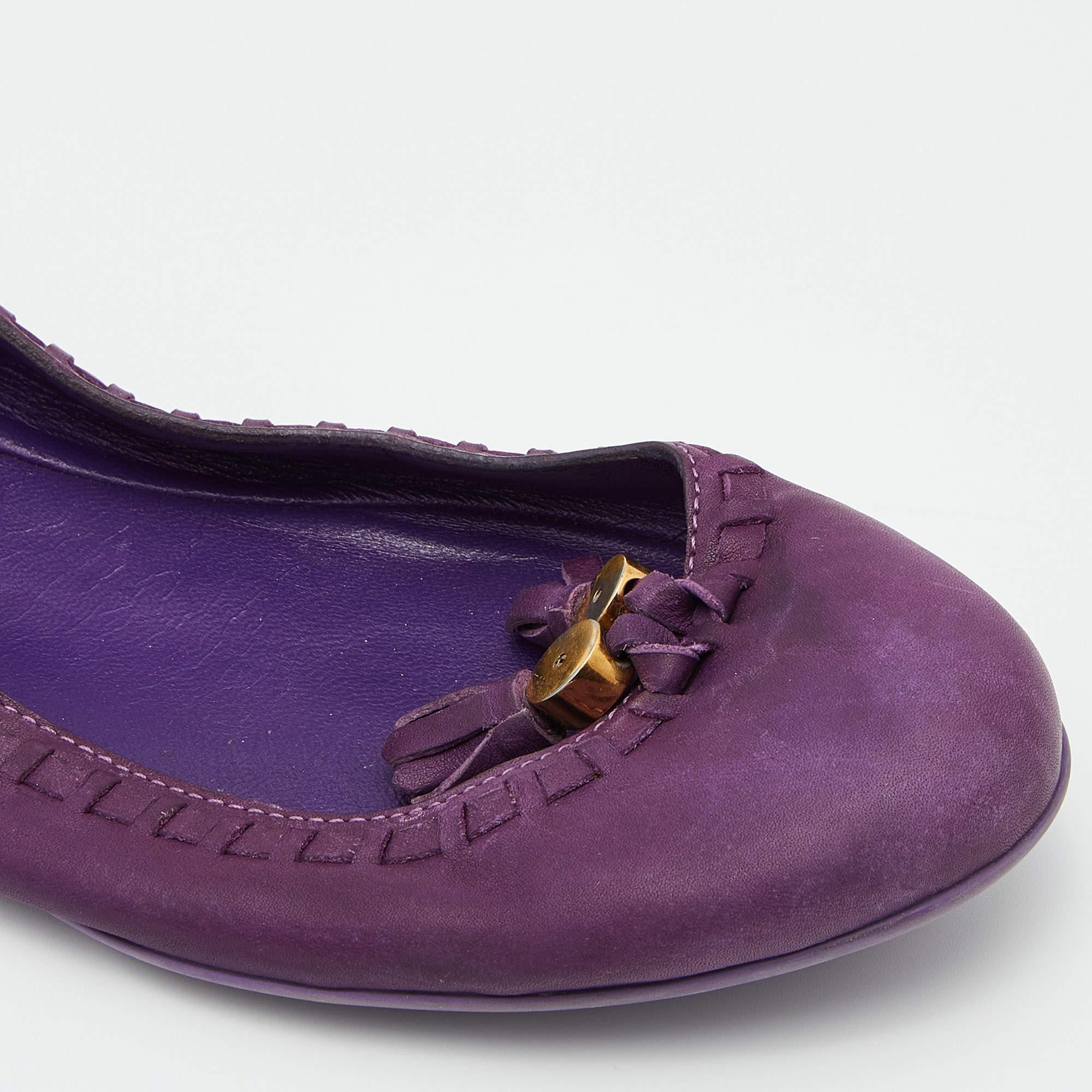 Gucci Purple Leather Tassel Ballet Flats Size 35 2
