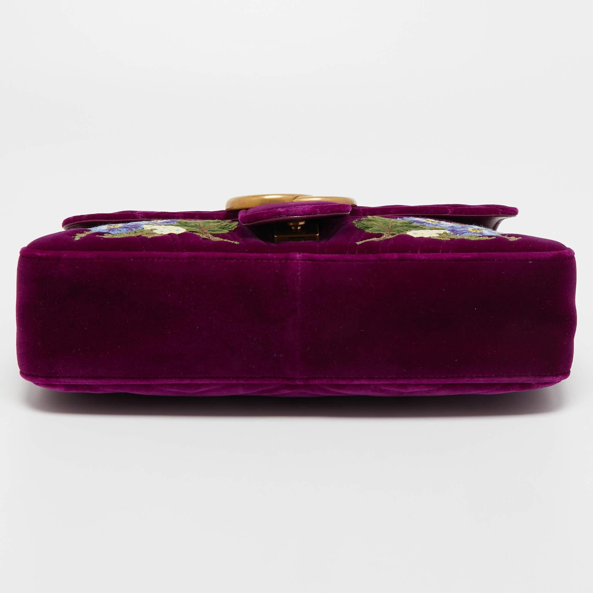 Gucci Purple Love Embroidered Matelassé Velvet Medium GG Marmont Shoulder Bag 7
