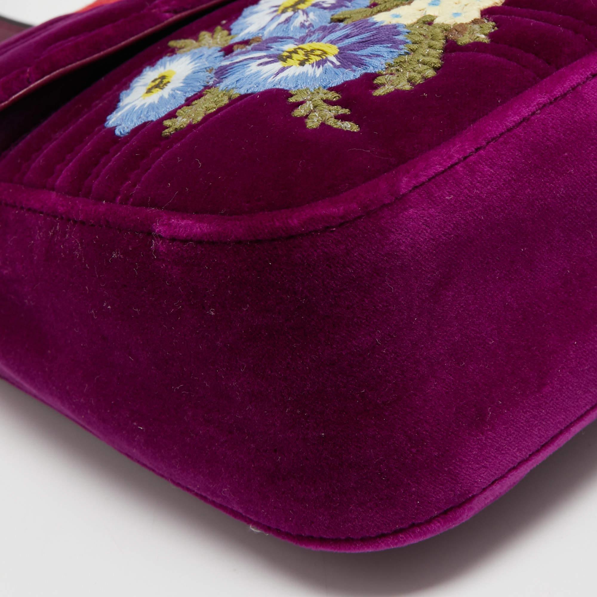 Gucci Purple Love Embroidered Matelassé Velvet Medium GG Marmont Shoulder Bag 8