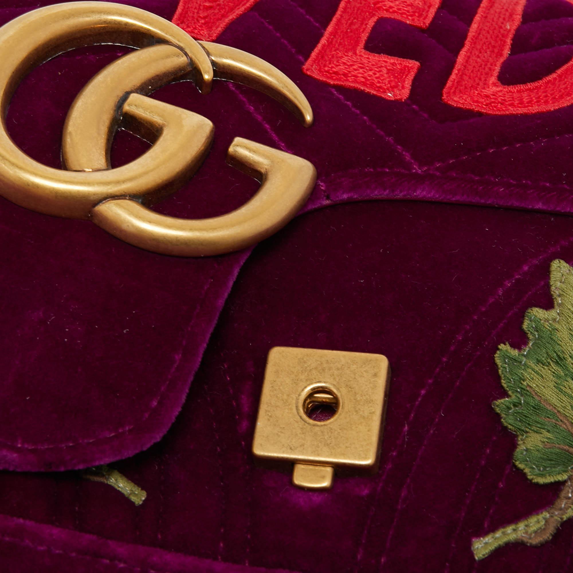 Gucci Purple Love Embroidered Matelassé Velvet Medium GG Marmont Shoulder Bag 1