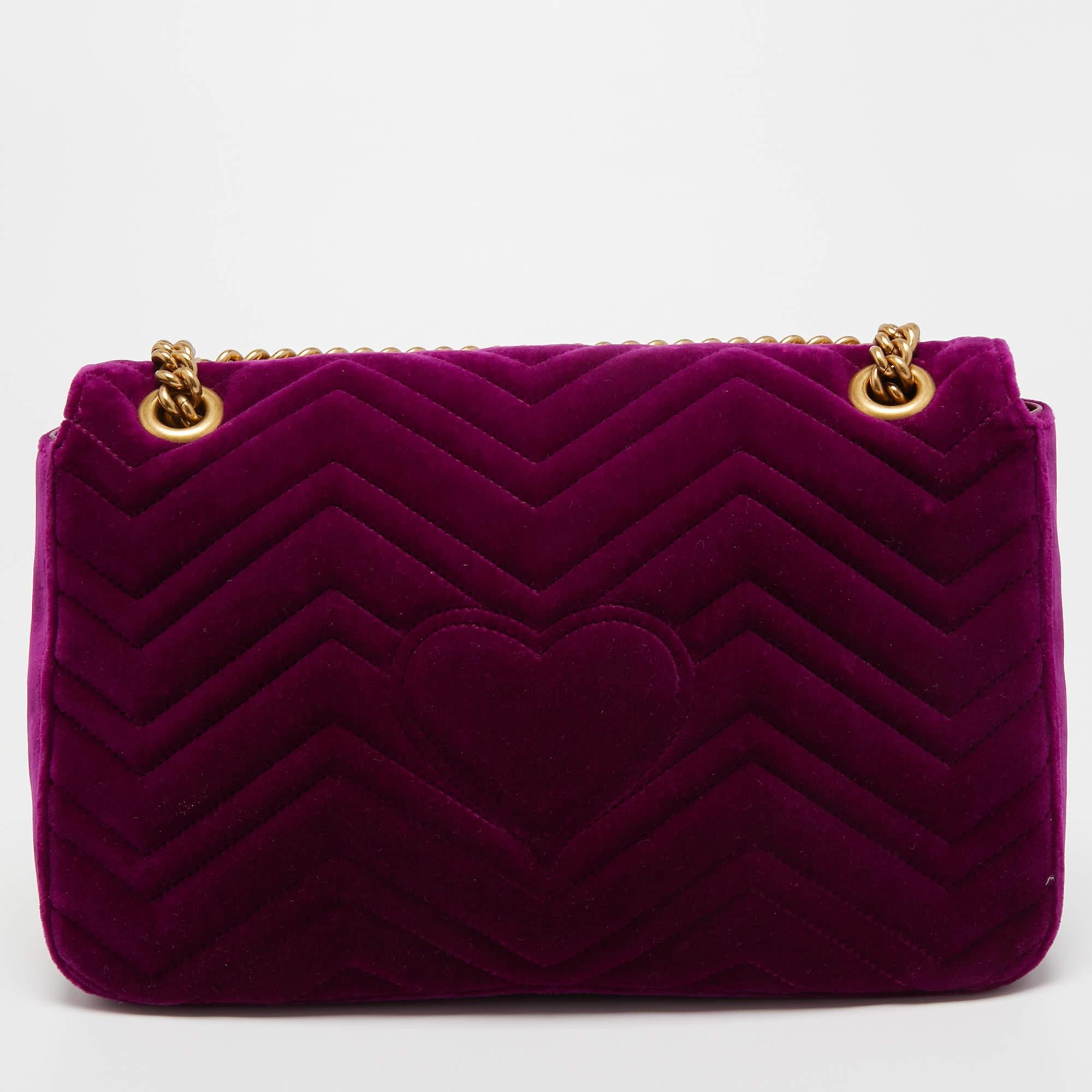 Gucci Purple Love Embroidered Matelassé Velvet Medium GG Marmont Shoulder Bag 2