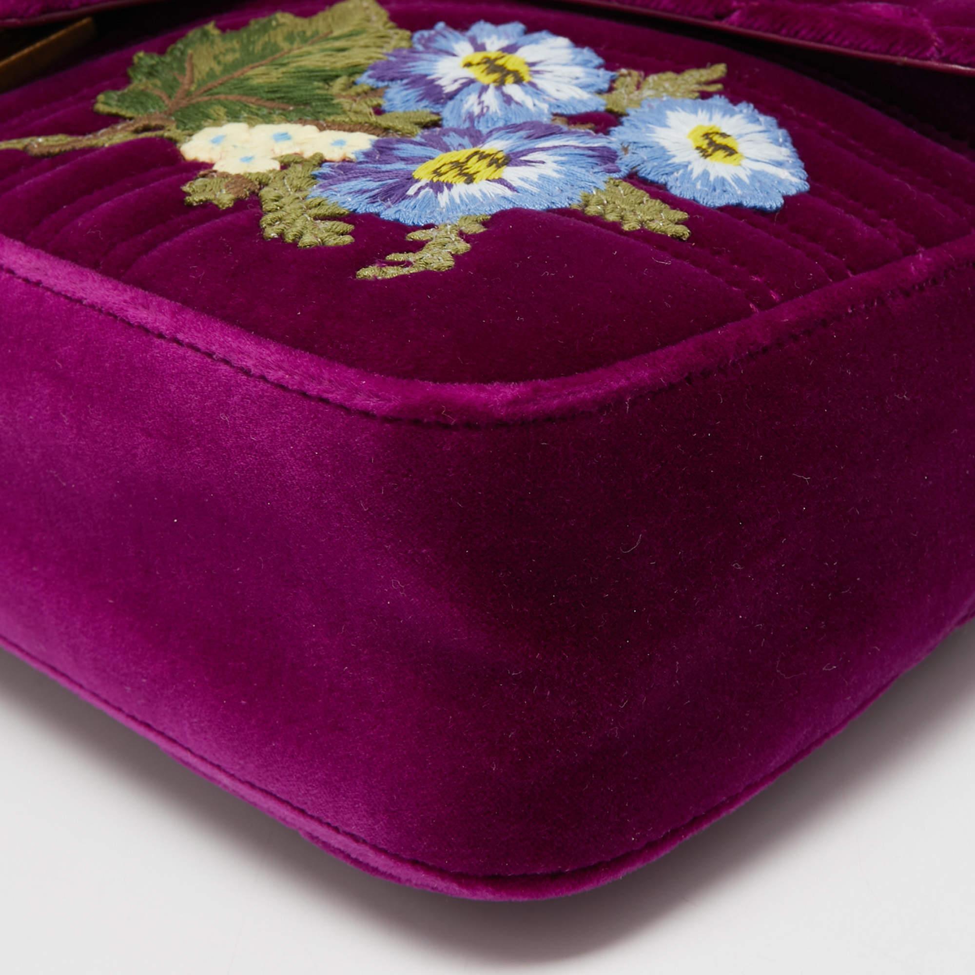 Gucci Purple Love Embroidered Matelassé Velvet Medium GG Marmont Shoulder Bag 4