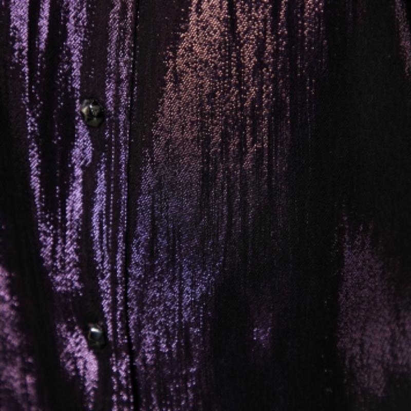 Black Gucci Purple Lurex Silk Button Front Shirt M For Sale