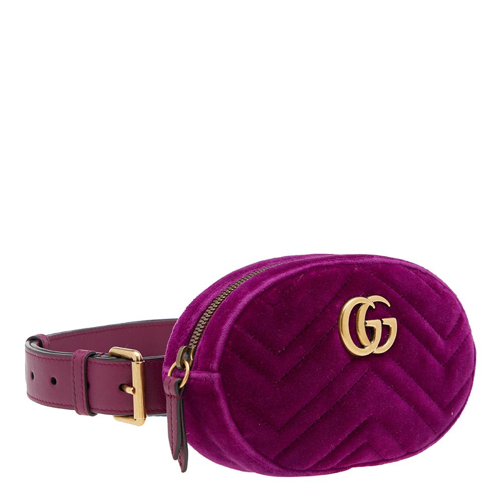 Women's Gucci Purple Matelassé Velvet GG Marmont Belt Bag