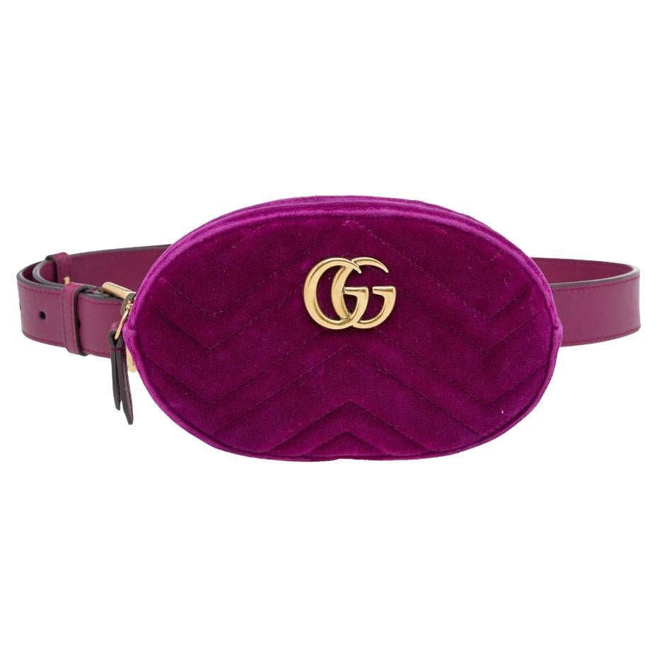 Gucci Purple Matelassé Velvet GG Marmont Belt Bag