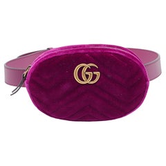 Used Gucci Purple Matelassé Velvet GG Marmont Belt Bag