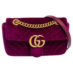 Gucci Purple Matelassé Velvet Mini GG Marmont Shoudler Bag