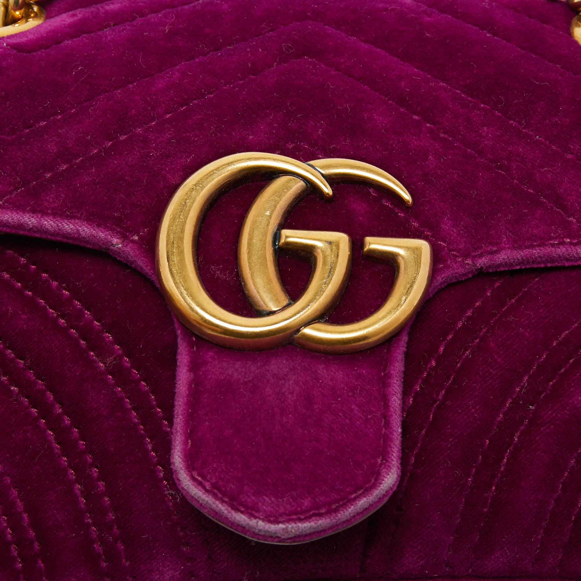 Gucci Purple Matelassé Velvet Small GG Marmont Shoulder Bag 6