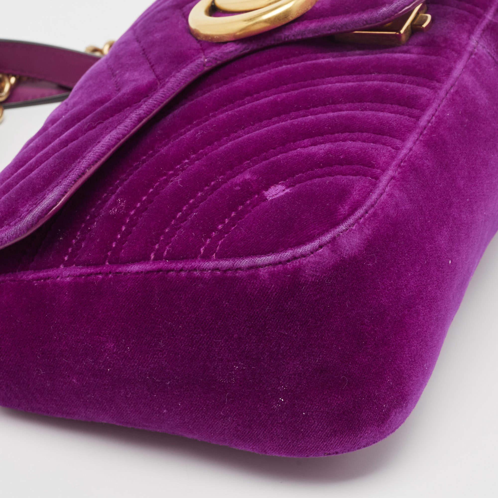 Gucci Purple Matelassé Velvet Small GG Marmont Shoulder Bag For Sale 6