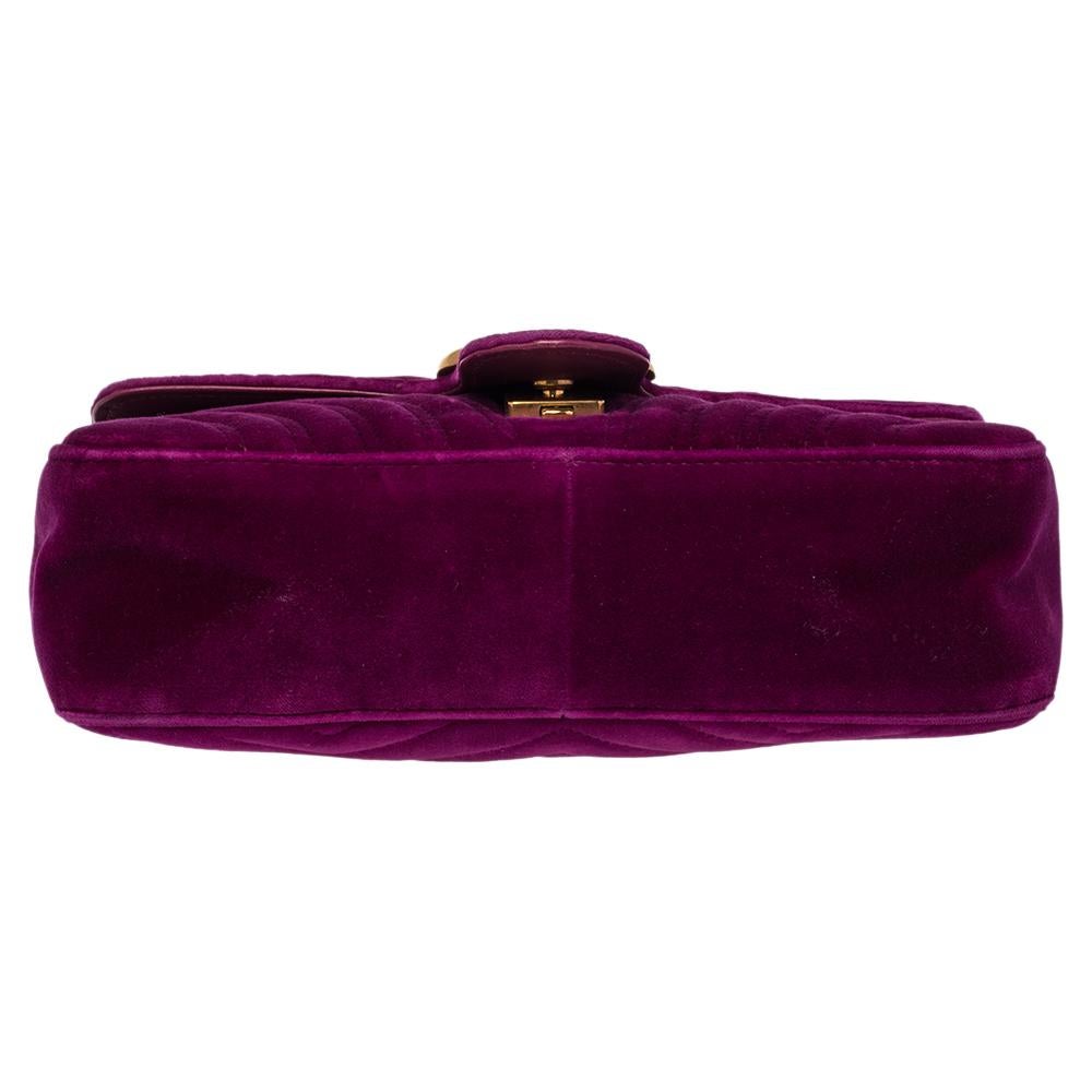 Gucci Purple Matelassé Velvet Small GG Marmont Shoulder Bag 4