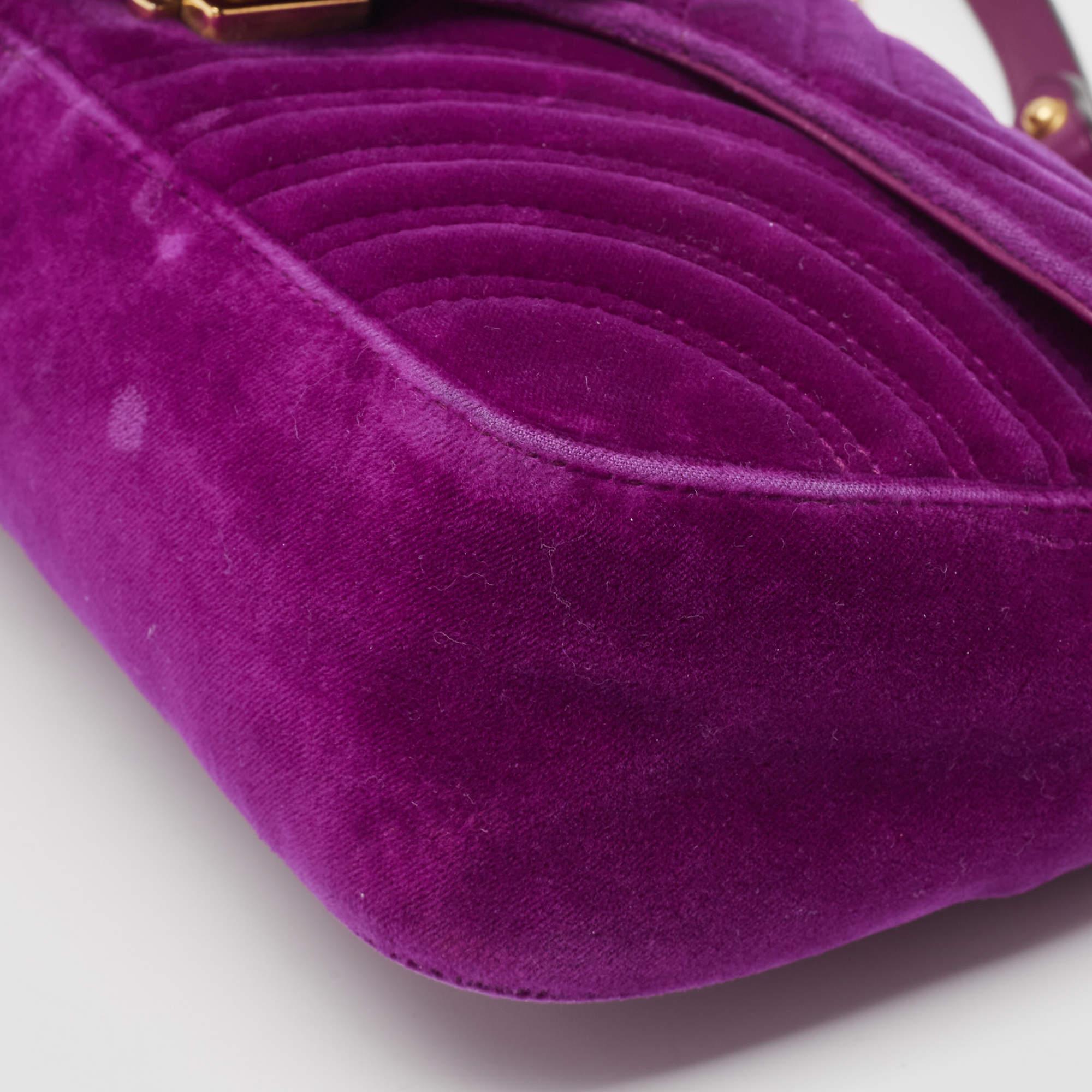 Gucci Purple Matelassé Velvet Small GG Marmont Shoulder Bag For Sale 7