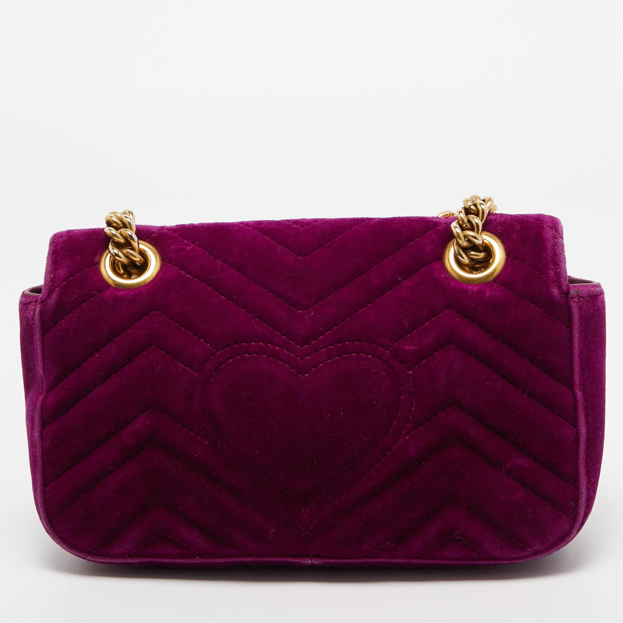 Gucci Purple Matelassé Velvet Small GG Marmont Shoulder Bag 10