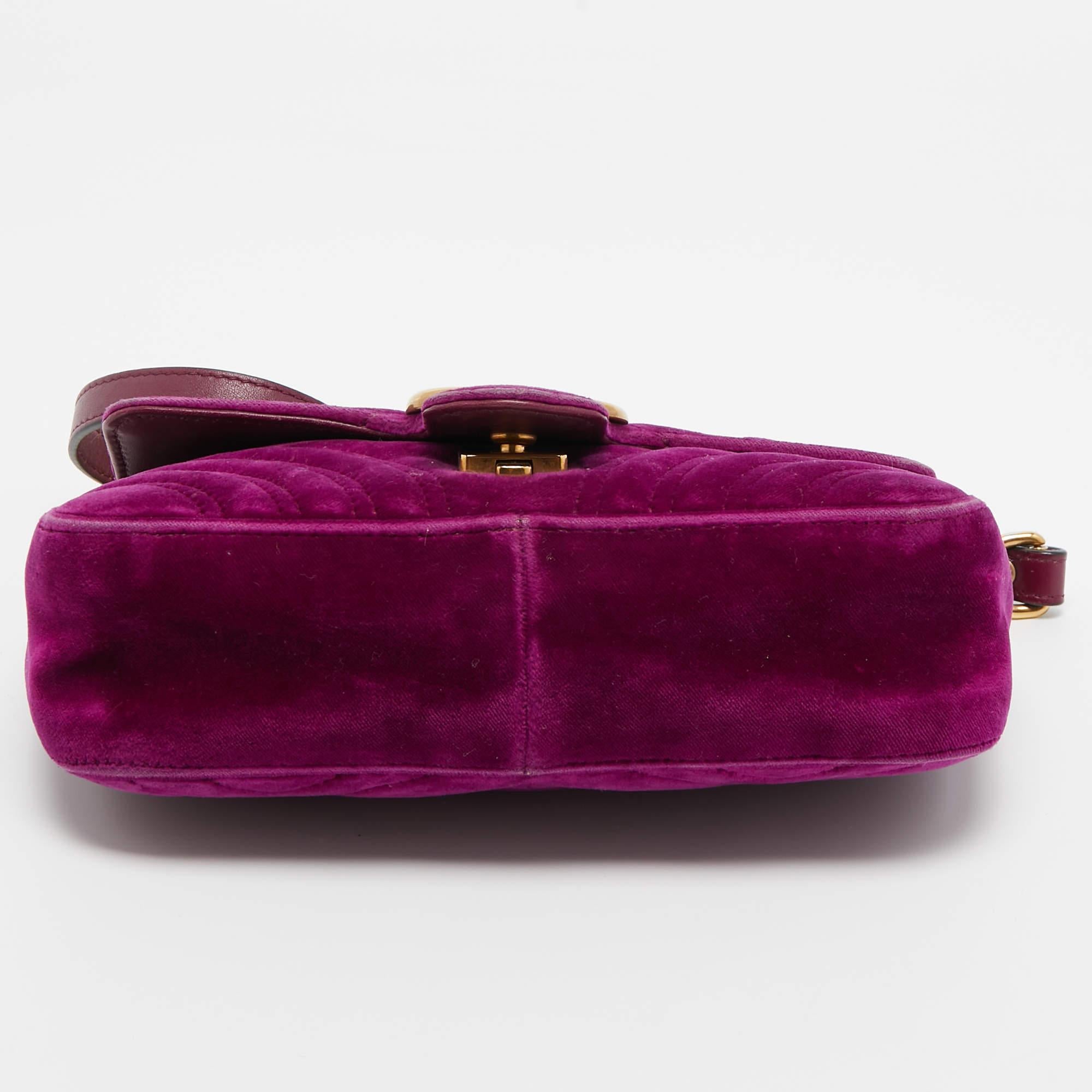Gucci Purple Matelassé Velvet Small GG Marmont Shoulder Bag 11