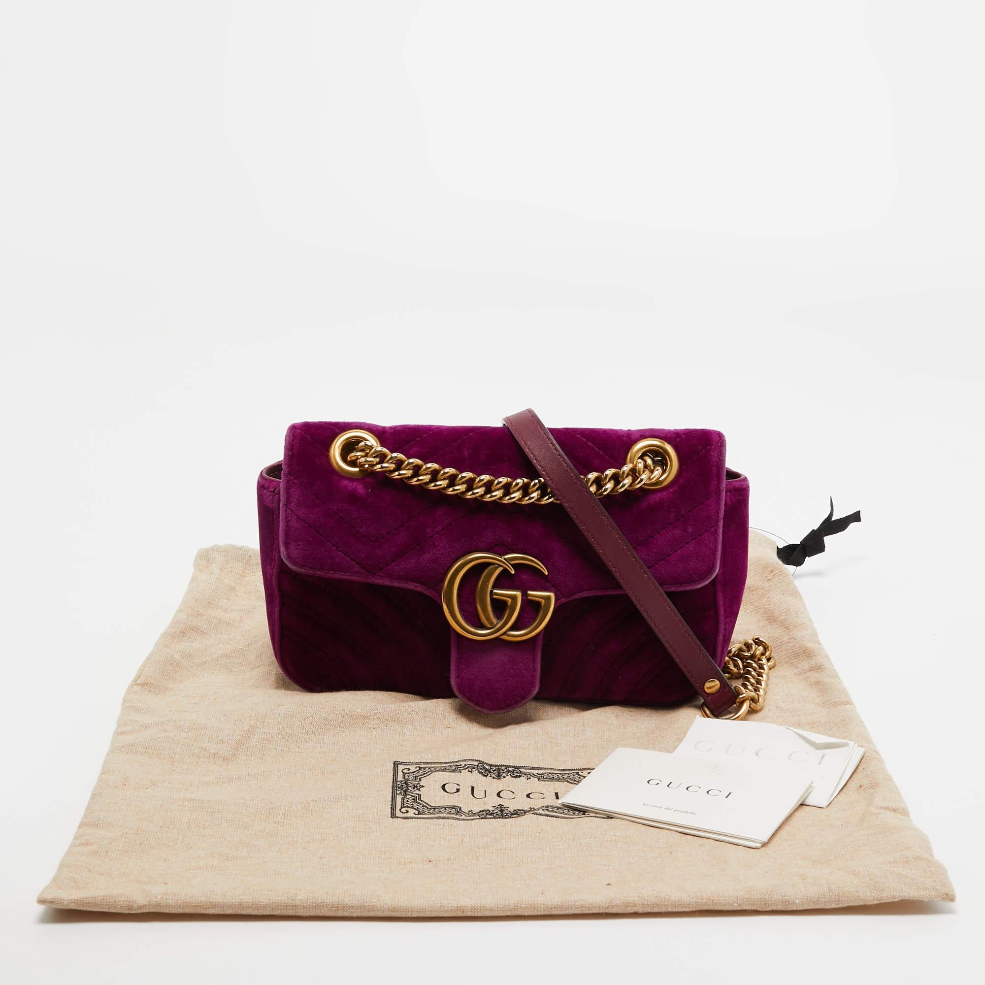 Gucci Purple Matelassé Velvet Small GG Marmont Shoulder Bag 12