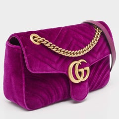 Gucci Purple Matelassé Velvet Small GG Marmont Shoulder Bag