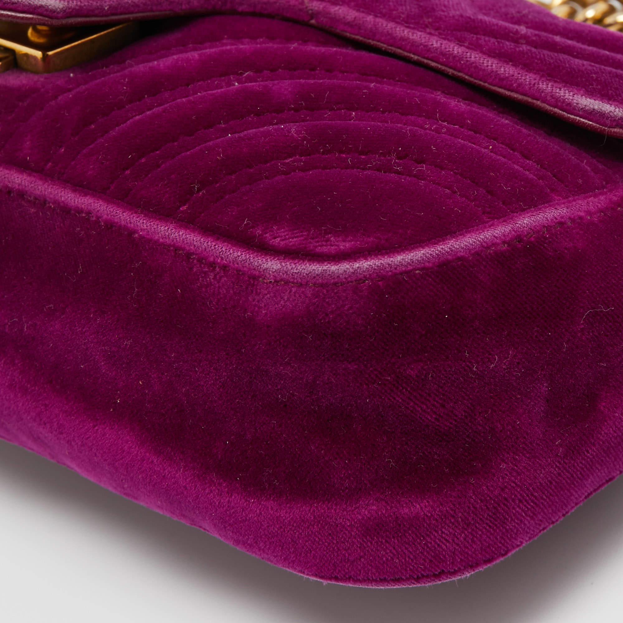Women's Gucci Purple Matelassé Velvet Small GG Marmont Shoulder Bag