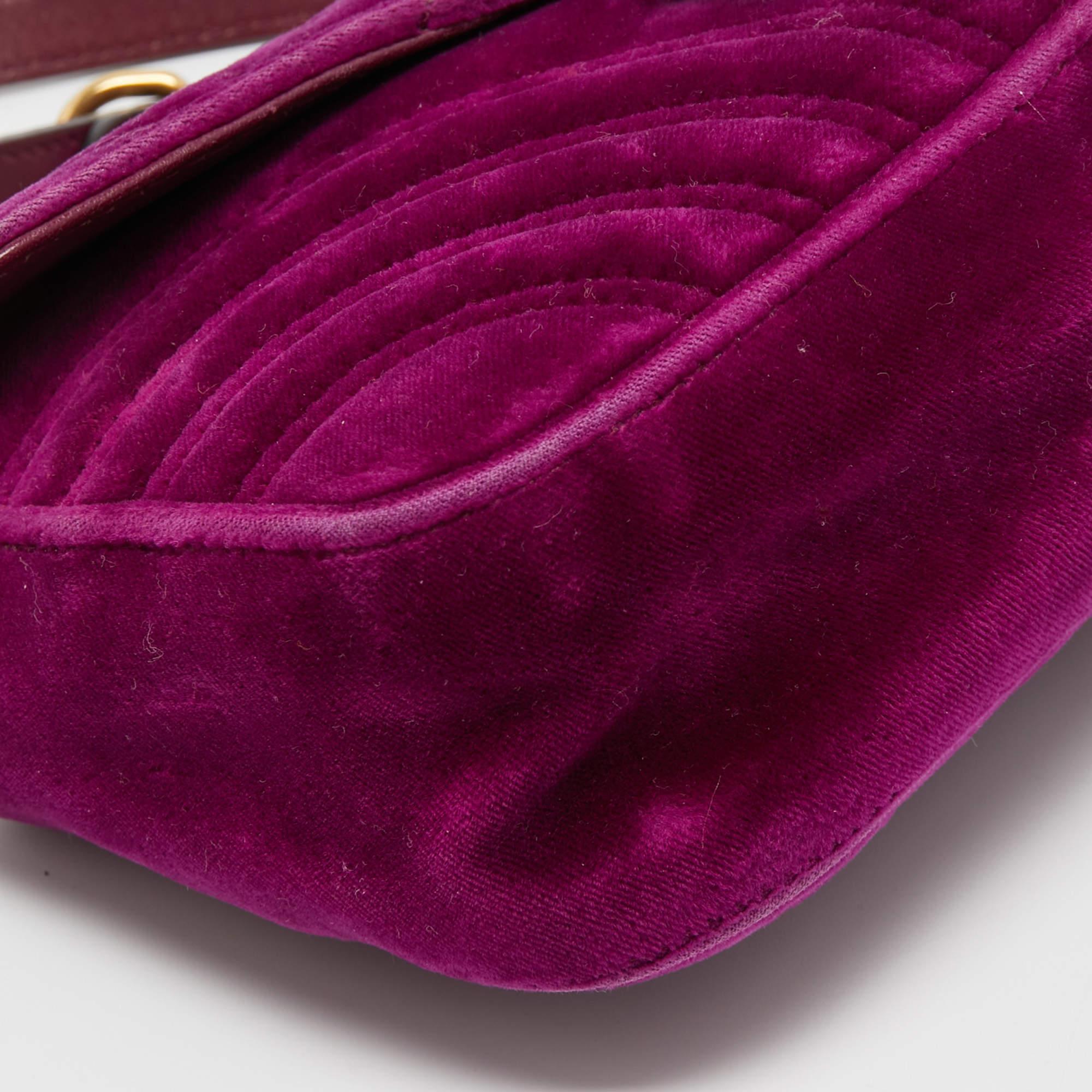 Gucci Purple Matelassé Velvet Small GG Marmont Shoulder Bag 1