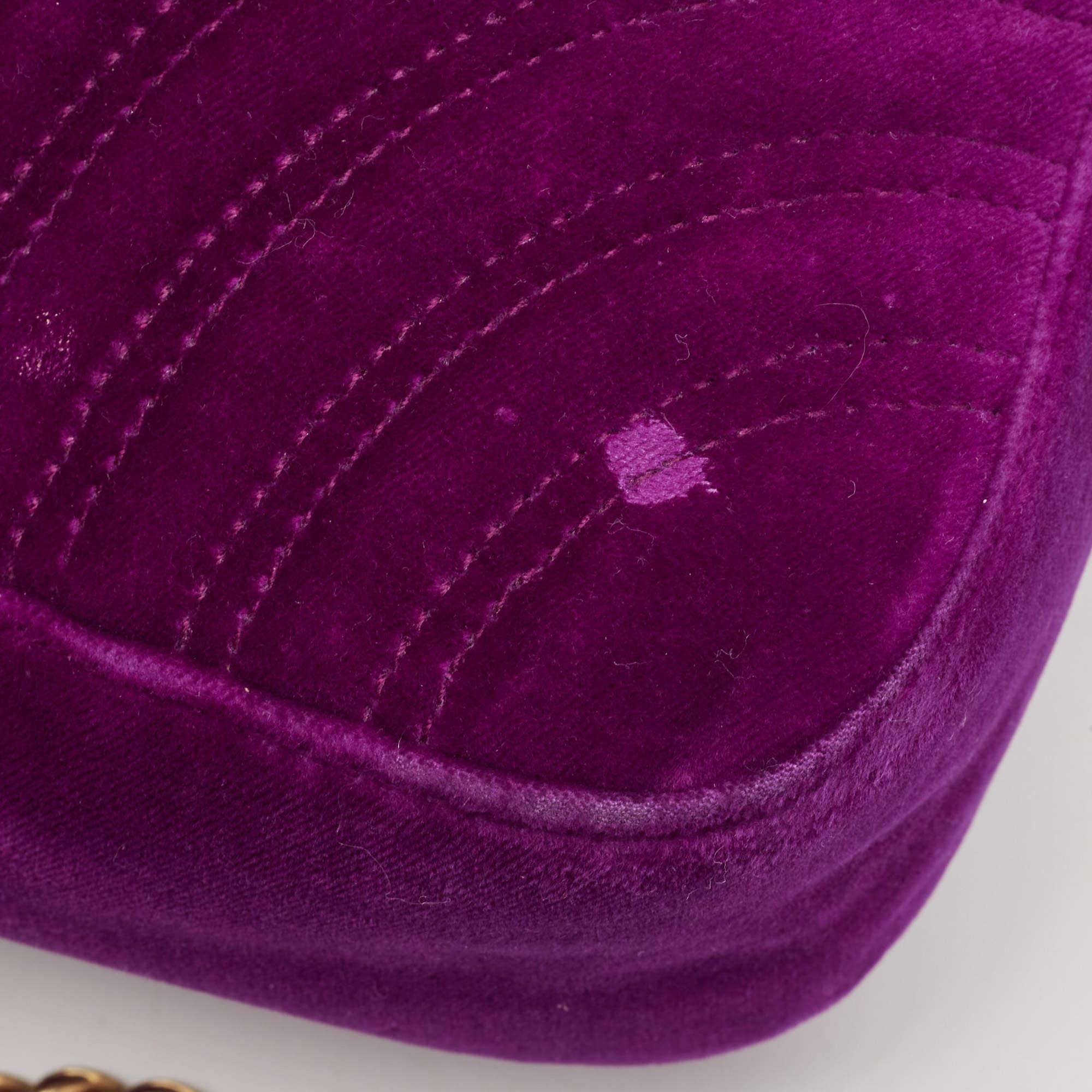 Gucci Purple Matelassé Velvet Small GG Marmont Shoulder Bag For Sale 3