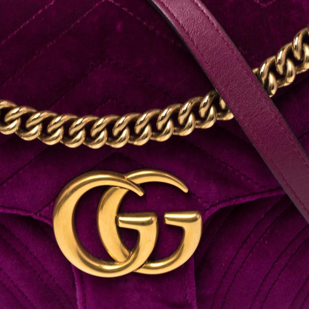 Gucci Purple Matelassé Velvet Small GG Marmont Shoulder Bag 1